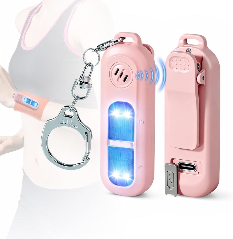 cjc Rechargeable Personal Safety Alarm for Women,130DB Self Defense Keychain Alarms with Strobe Light & LED Flashlight, Bear Alarm Deterrent, Clip-On Emergency Safety Siren for Night Runners Kid, Pink - Image 1